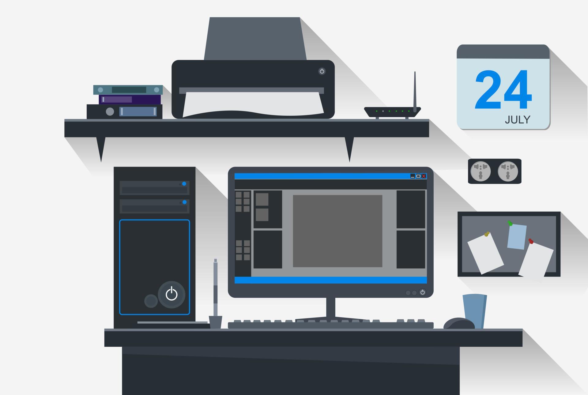 Workspace Office Computer Creative Flat Design Vector